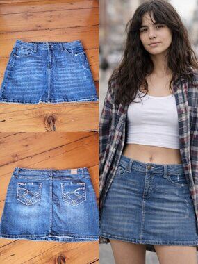 Y2K Jeans skirt Distressed Denim Mini Skirt Low Rise Size 11